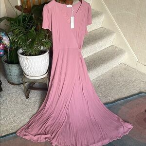 NWT Bluivy True Wrap Pink Flutter Sleeve Maxi Dress M/L